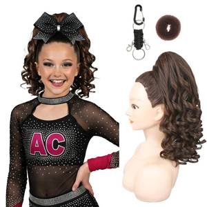 lot 20052 image: SEIKEA Cheer Ponytail Hair Piece, 14 Curly Cheerleader Hairpiece Ponytail Extension for Cheerleader Competition, Dance Black Brown with Deep Brown Highlightsin