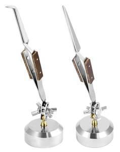 lot 20420 image: QWORK Third Hand Tweezers, 2 Pack (Straight  Curved) Cross Locking Jewelry WeldingSoldering Tweezers with Base 360°Rotation, Jewelry Making Repair Kit