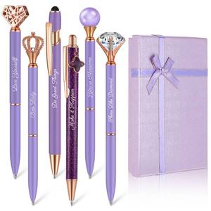 lot 20425 image: Qeeenar 6 Pcs Fancy Pens for Women Crystal Diamond Pen for Journaling Pretty Glitter Ballpoint with Box Inspirational Gifts for Women Girls College Students Cute Back to School Gifts(Purple)