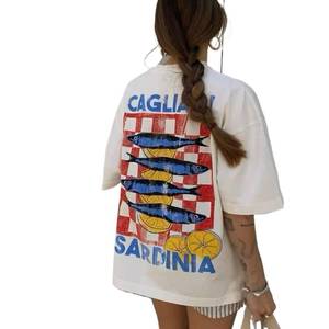 lot 20450 image: Cute Strawberry Beach Shirts Oversized Graphic Tees Women Short Sleeve Y2k Summer Tops 2000s Aesthetic Preppy Clothes (Fish Blue,X-Large)