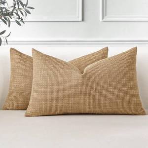 lot 20452 image: OTOSTAR Pack of 2 Throw Pillow Covers 16x24 Inch Linen Light Brown Pillowcases Farmhouse Decorative Solid Pillow Covers 40x60 cm Lumbar Cushion Case for Home Decor Sofa Couch Bed (Light Brown)