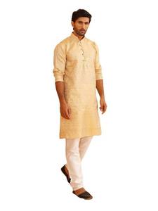 lot 20460 image: Sojanya (Since 1958 MenftS Gold Silk Blend Kurta Churidar Pyjama Set, Size 42