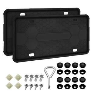 lot 20477 image: Surosha 2PCS Silicone License Plate Frames, License Plate Holder, Silicone Rustproof Front Back Tag Guard Bracket Holder, Car Accessories Vehicle Tag Frame Protector Fits US Standard Cars (Black)