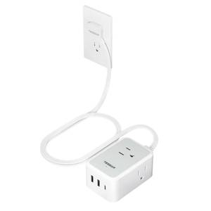 lot 20495 image: Short Flat Extension Cord, TESSAN Small Power Strip with 3 USB Port (1 USB C), 3 Outlets Small Charging Station, 3 ft Slim Plug for Cruise Travel Office School Dorm Room Essentials