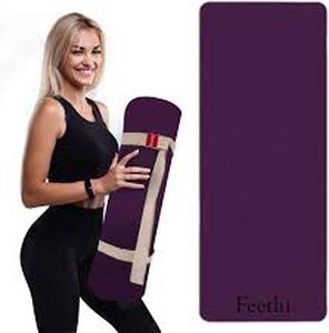 lot 19606 image: Feetlu Purple Yoga Exercise Mat with Carrying Strap
