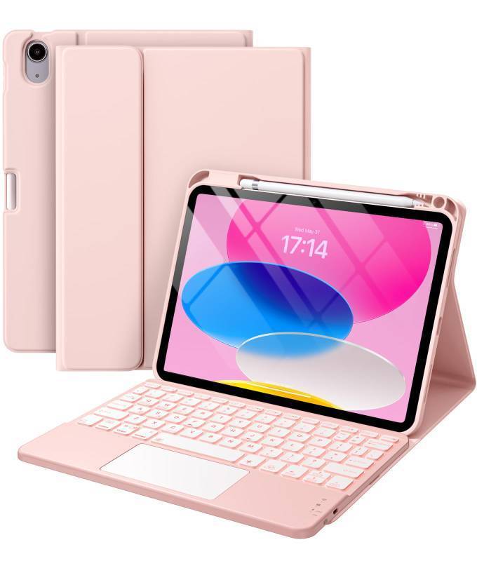 lot 11373 image: Harvopu Compatible for iPad 11th 10th Generation Case with Keyboard, Folio Cover with Pencil Holder, Multi-Touch Trackpad, 7 Color Backlit, Detachable Keyboard for iPad (A16) 11th10th Gen(Light Pink)
