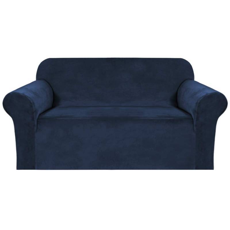 lot 11410 image: H.VERSAILTEX Stretch Velvet Loveseat Covers for 2 Cushion Couch Covers for Living Room Sofa Covers Slipcovers with Non Slip Straps Bottom, Ultra Thick Comfy Velour (Width 58-72, Navy)