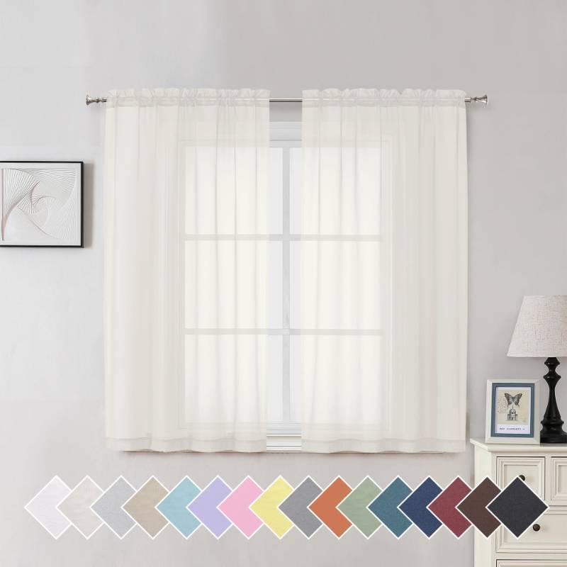 lot 12277 image: Aiyufeng Ivory Living Room Sheer Curtains 54 inch Long 2 Panels Set, Rod Pocket Voile Sheer Draperies Privacy with Light Penetration for Villa, W40 by L54 inches, 2 Panels