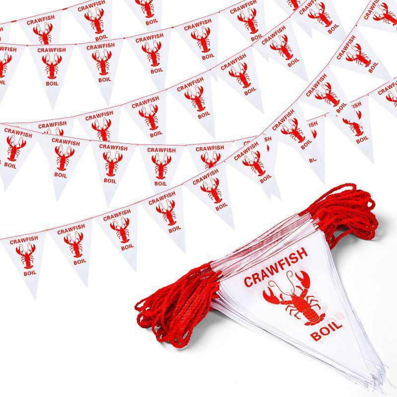 lot 12294 image: Chuangdi 69 ft Crawfish Pennant Banner Party Decorations Red Lobster Boil Pennant Flags Hanging Banner for Birthday Lobster Mardi Gras Summer Crawfish Party Supplies