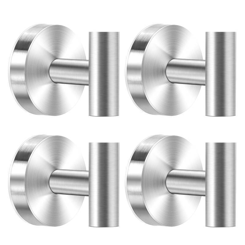 lot 12297 image: Suction Cup Hooks for Shower, 4 Pack Towel Hooks for Bathroom, Stainless Steel Wall Hanger, No-Drill Shower Hooks Robe Hook for Kitchen, Glass, Mirror, Tile to Hang Towels, Robes, Loofah(Silver)