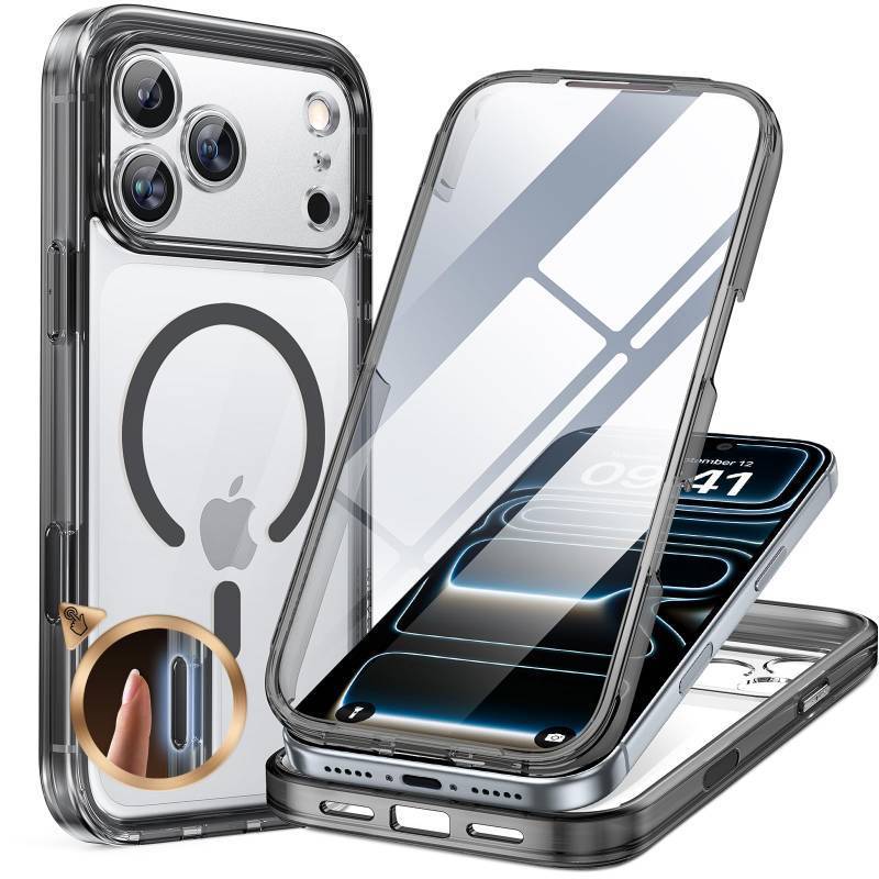 lot 12322 image: Miracase for iPhone 17 Pro Max Case 6.9 Full-Body Phone Case with Built-in Glass Screen Protector& Full Camera Protector,Magnetic with MagSafe Drop Proof 17 ProMax Cover, Clear Black