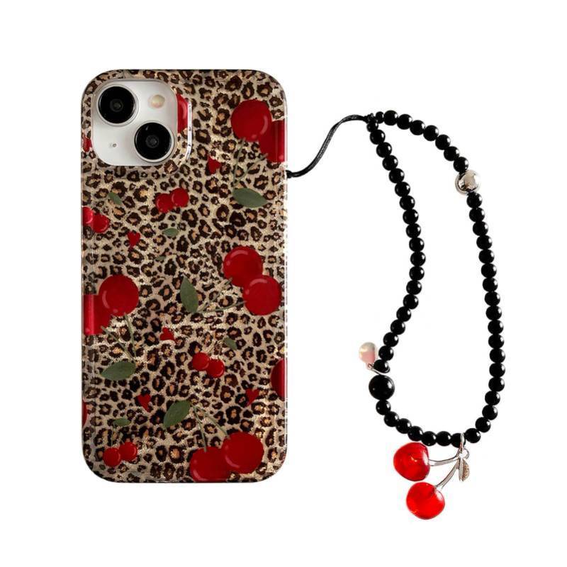 lot 12326 image: aaknhen Leopard Cherry Phone Case Compatible for iPhone 1314,Trendy Cherries Cheetah Print Cases with Phone Charm Chain Cute iPhone Case,Fruit Phone Case for iPhone 1413 Girl Women