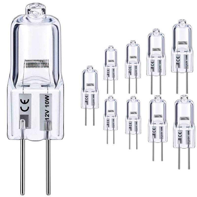 lot 12333 image: G4 Halogen Bulb, 10 Pack 12V 10W Bi-pin Base, High Output 150LM 3000Hrs Long Lifetime, Dimmable, CRI100 & 2800K Warm White, for Cabinet Light Bulbs