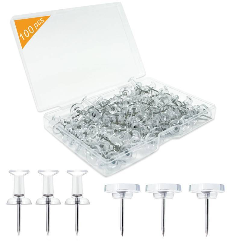 lot 12375 image: Noqlyur 100-Pack Heavy-Duty Tacks and Push Pins �� Clear Flat-Head Thumbtacks with Storage Box for Office, Home, Classroom & Cork Boards
