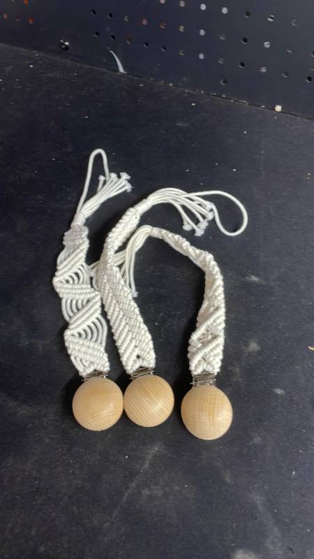 lot 12379 image: Macram� Wooden Ball Curtain Tiebacks