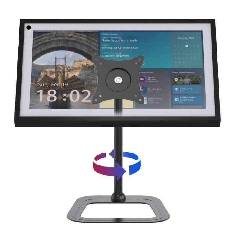 lot 15798 image: ITSHOM Mount Compatible with Echo Show 15 (1st, 2nd Gen), Swivel 270 Degrees Left and Right, Tilt 90 Degrees Up, Rotate 360 Degrees for Landscape or Portrait, Riser Stand Made of Solid Steel (Black)