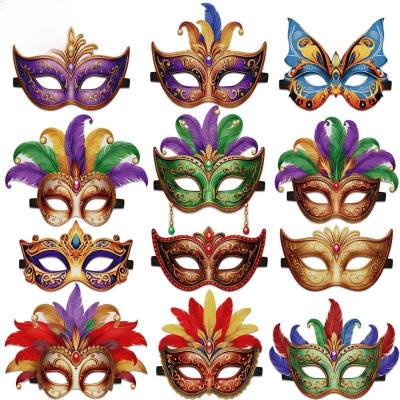 lot 16150 image: 80UncleKimby 16PCS Retro Mardi Gras Masks Bulk Set Party Decorations Carnival Favors(Felt)