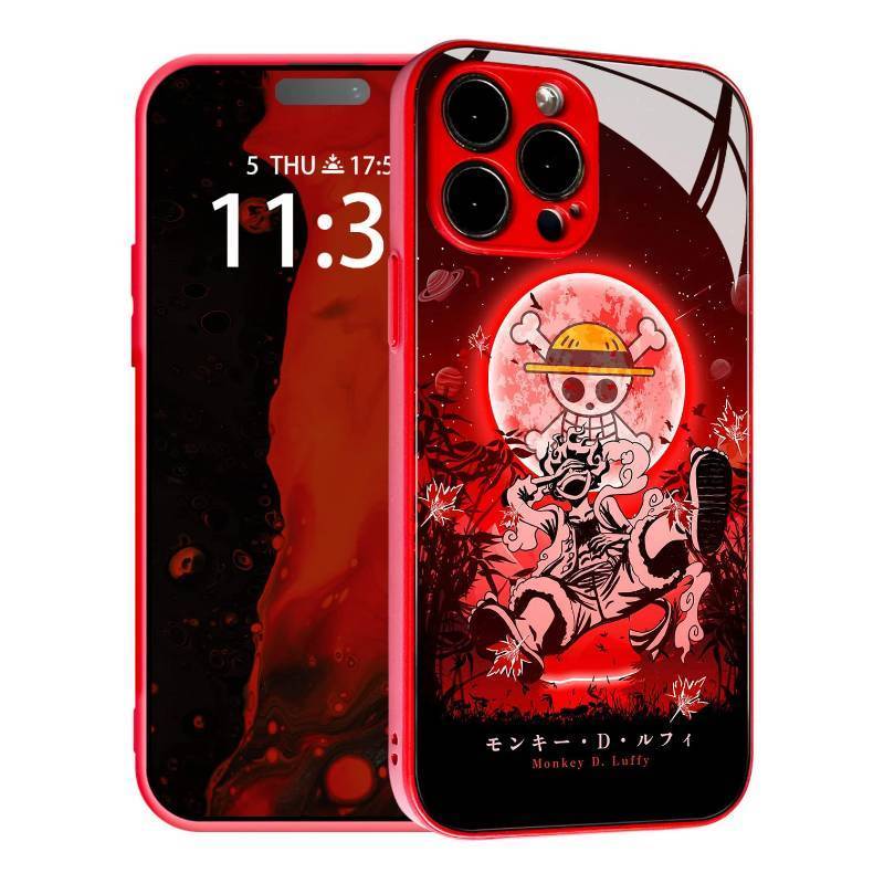 lot 16154 image: HEMINJYJEF Gear 5 Nika Joy Boy Japanese Anime Anti-Drop Color Soft Silicone Protective Shell Manga Pattern Tempered Glass Cover Multicolor Phone Case (Red, for iPhone 12 Pro Max)