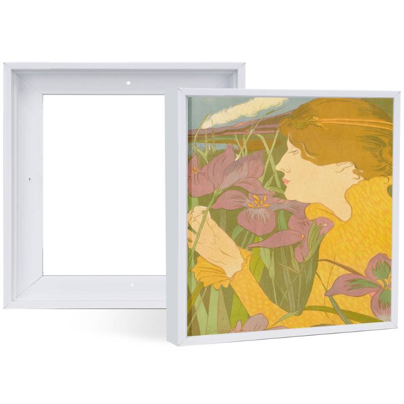 lot 16178 image: YIVIVEN 1 Pack Square Canvas Floater Frame for 12x12 Prints, Canvas Floating Frame for 0.6-0.9 Deep Painting, Painting Frames Kit(12x12, White) disassembled