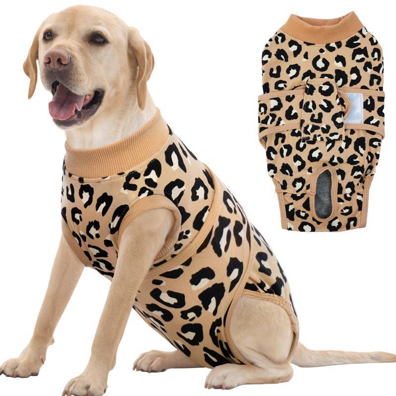 lot 16289 image: FUAMEY Recovery Suit for Dogs After Surgery,Soft Breathable Dog Bodysuit E-Collar & Cone Alternative Surgical Suit,Male Female Dog Neuter Spay Suits Anti Licking Wounds Onesie Brown Leopard XXL