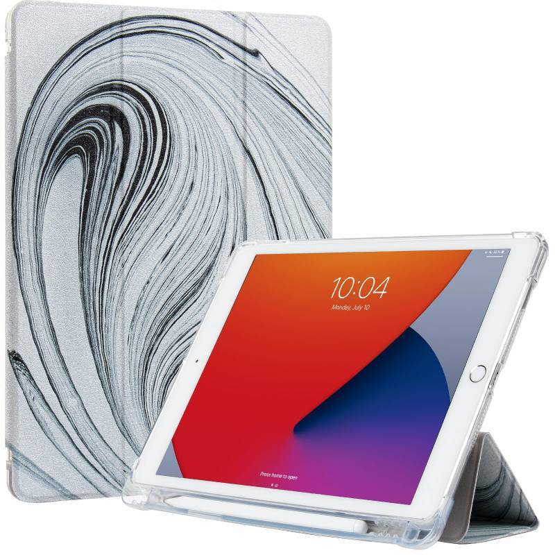 lot 16293 image: ProtUTab Case Compatible with iPad 9th Generation with Pencil Holder, Auto Wake&Sleep Slim Trifold Stand Case Compatible with iPad 8th Generation (2020)&7th Generation (2019), Black Flow