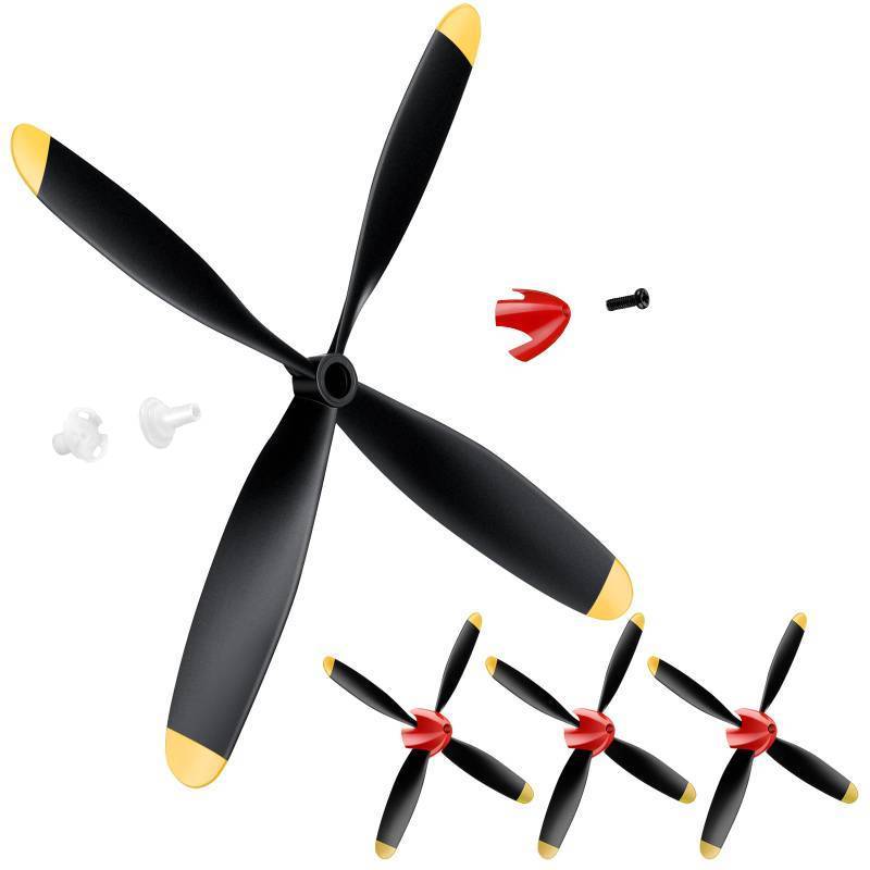 lot 16337 image: Hollowfly 3 Sets Spare RC Plane Propellers Compatible with Mustang 400mm P51 RC Plane 4 Channel Remote Control Airplane 761-5, 761-5V2 with Propeller Savers Adapter(Red Nose)