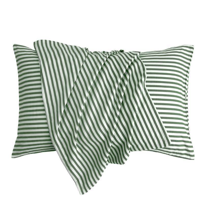 lot 16347 image: JELLYMONI 100% Natural Cotton Striped Standard Pillowcases Set, 2 Pack White and Green Stripes Pattern Printed Pillow Covers with Envelope Closure(Pillows are not Included)