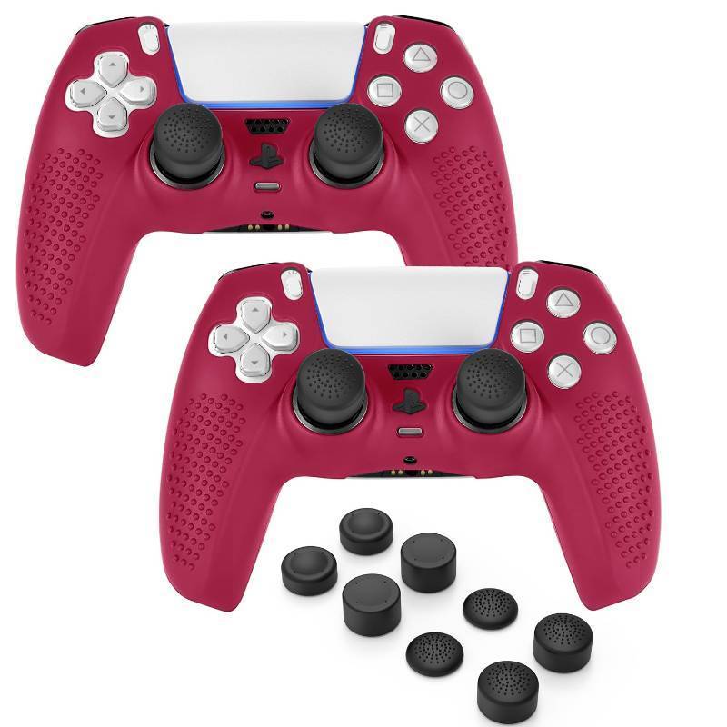lot 18337 image: FAMOMI PS5 Controller Skin, Anti-Slip Soft Silicone Protective Cover Case for PlayStation 5 Controller Grip Accessories, 2 Pack with 8 x Thumb Grip Caps (Cosmic Red)