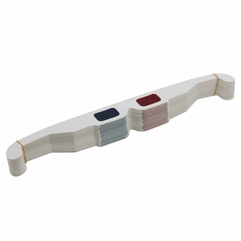 lot 18341 image: 50 Pairs - Flat- 3D Glasses Red and Cyan White Frame Anaglyph Cardboard (Set of 50)