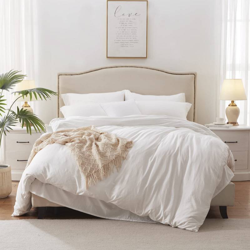 lot 1842 image: MILDLY Super Soft Duvet Cover - 100% Washed Microfiber White Comforter Cover Set 3 Pieces with Zipper Closure & Corner Ties (No Comforter)