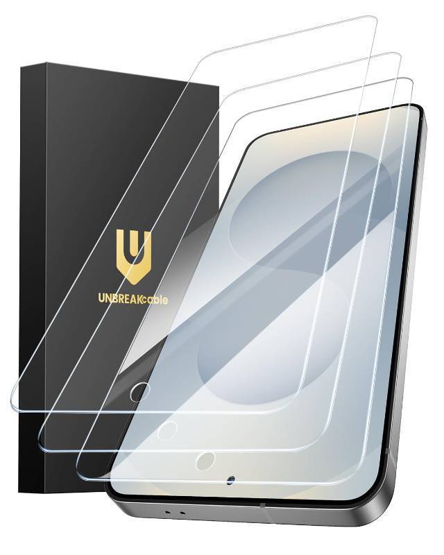 lot 18424 image: UNBREAKcable Screen Protector for Samsung Galaxy S25   S25 Plus, 3-Pack 9H Fingerprint Friendly HD Clarity Anti-Scratch Bubble-Free Easy Installation Tempered Glass 6.7 Inch