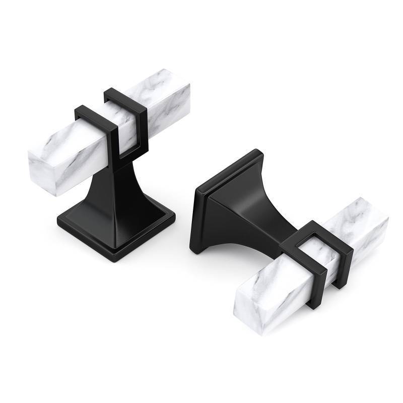 lot 18425 image: Haliwu 10 Pack Kitchen Cabinet Knobs Black and White Marble Grain Knobs Dresser Drawer Handles Kitchen Cabinet Pulls, 2 Tone Square T Bar Hardware