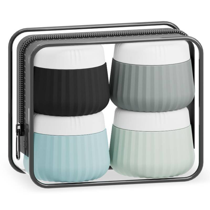 lot 18448 image: Mrsdry Travel Containers for Toiletries 4 Pack, TSA Approved Travel Size Toiletries, Travel Size Containers, With Clear Bag Leak Proof Silicone Jars, Travel Essentials Creams Jars Carrying Small Items