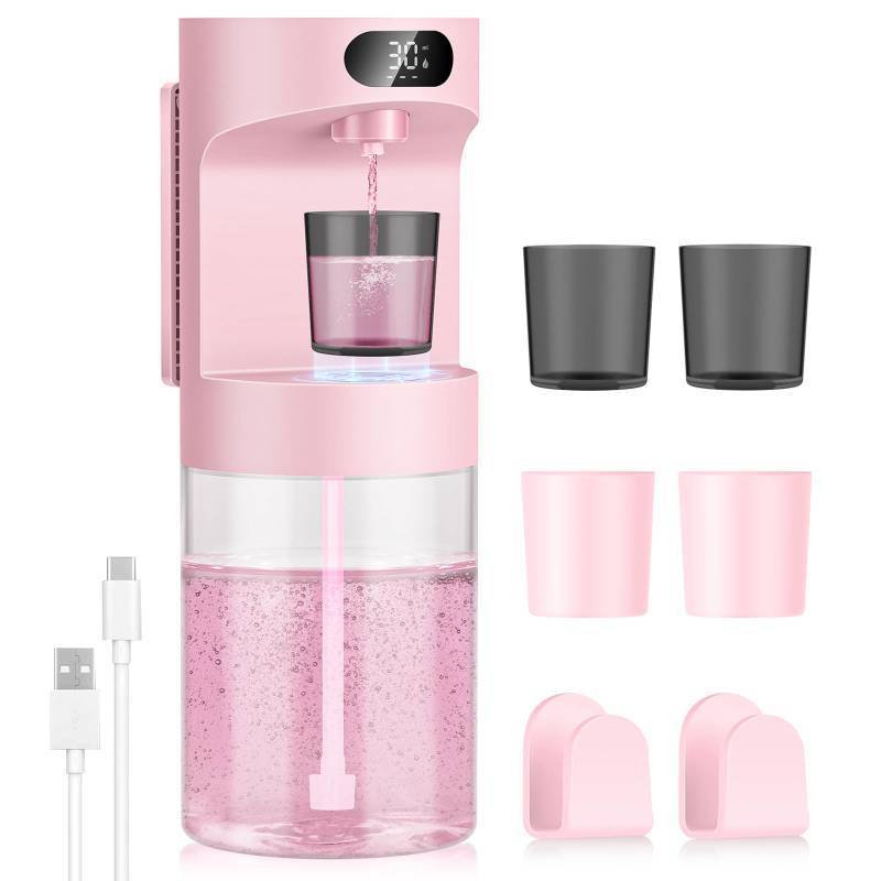 lot 19782 image: Automatic Mouthwash Dispenser for Bathroom,20.29 oz Touchless Electric Mouth Wash Dispensers Bathroom Accessories Set with 4 Magnetic Cups,4 Modes Wall Mounted Mouth Wash Dispenser for Home & Kids