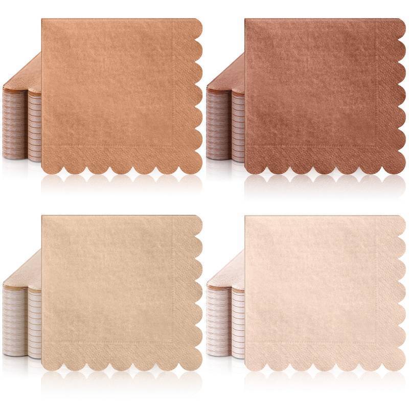 lot 20283 image: Zhanmai 100 Pack Cocktail Napkins 5 x 5 Inch Scalloped Napkins Beverage Napkins Gradient Color Paper Napkins with Scalloped Edges Thick Disposable Luncheon Napkins for Party Supplies (Earth Tone)