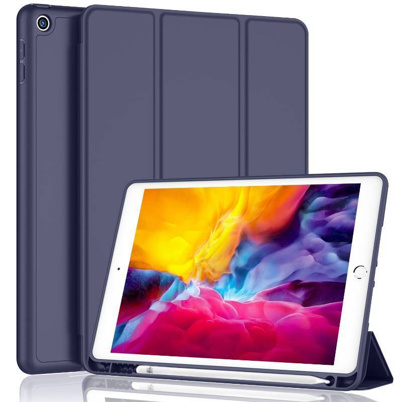 lot 20296 image: iMieet for iPad 9.7 Case (20182017 Model, 6th5th Generation), Smart Cover with Pencil Holder and Soft Baby Skin Silicone Back and Full Body Protection, Auto WakeSleep Cover (Dark Blue)