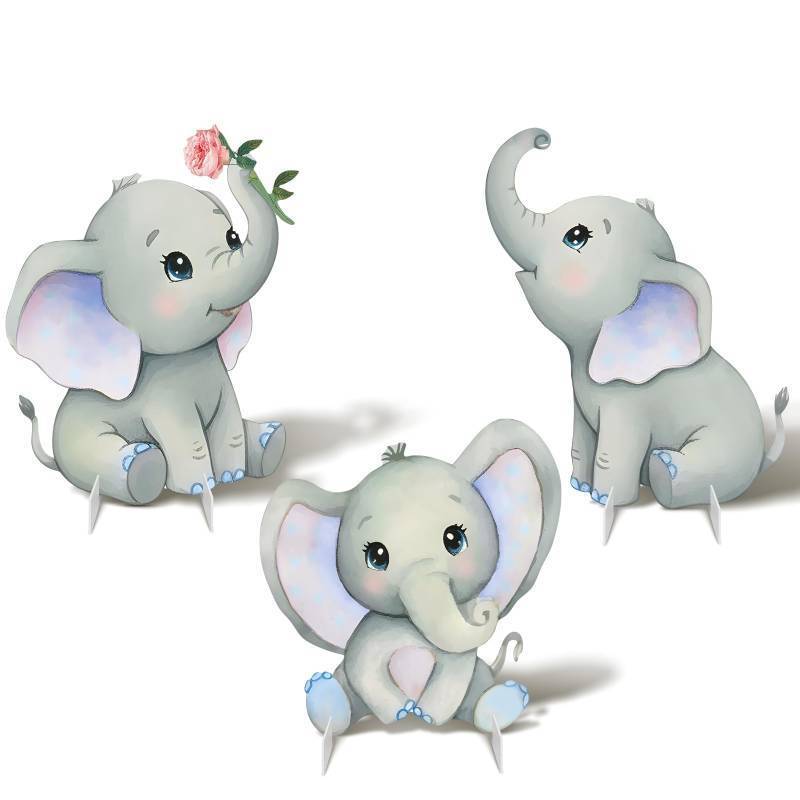 lot 20298 image: LawnIdyll 3Pcs Elephant Baby Shower Decorations, Large Baby Elephant Cardboard Cutouts Standup, Blue Cartoon Birthday Party Signs for Photo Booth Props Backdrops Decor Displays Party Supplies
