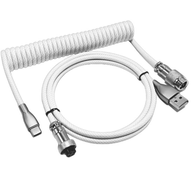 lot 4278 image: Yajouwin USB C Coiled Keyboard Cable - Gaming Keyboard Coil Cord,Custom Type Braided Mechanical Keyboard Cable with Detachable Metal Aviator Wire, 1.5M USB-C to USB-A, Computer Decoration Wire White
