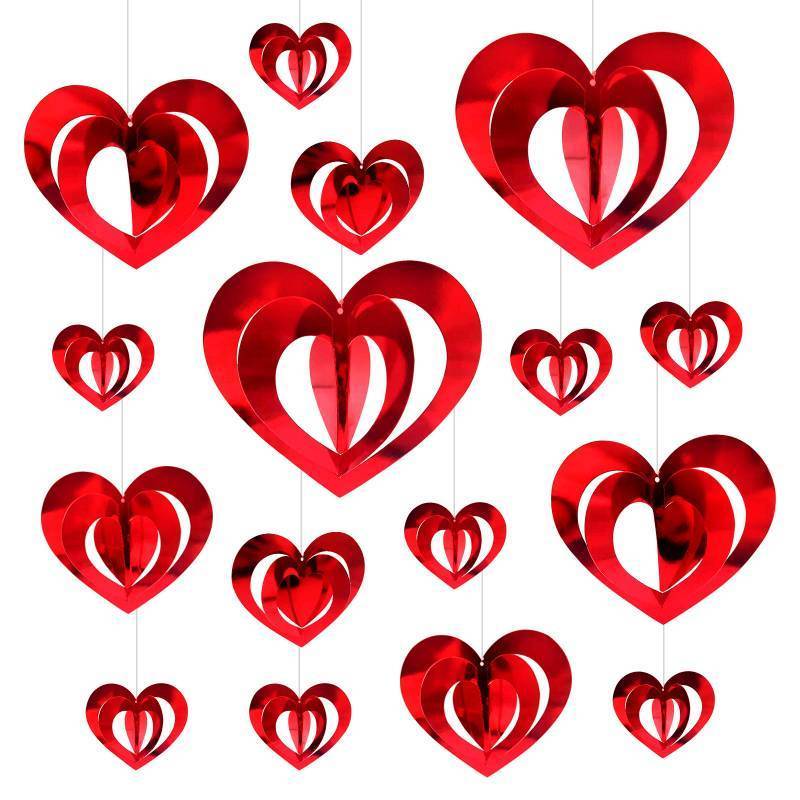 lot 4303 image: Deloky 32 Pcs Valentines Day Heart Hanging Foil Decorations, Swirl Red Hearts Ornaments, 3D Heart Garland Ornaments for Valentines Day Wedding Anniversary Tree Party Decoration