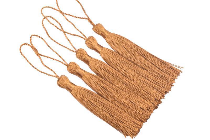 lot 4394 image: KONMAY 20pcs 3.5 Small Silky Soft Craft Mini Bookmark Tassels with Loops for Jewelry Making, Gift Wrapping, Zipper Pull, Home Decor(Old Gold)