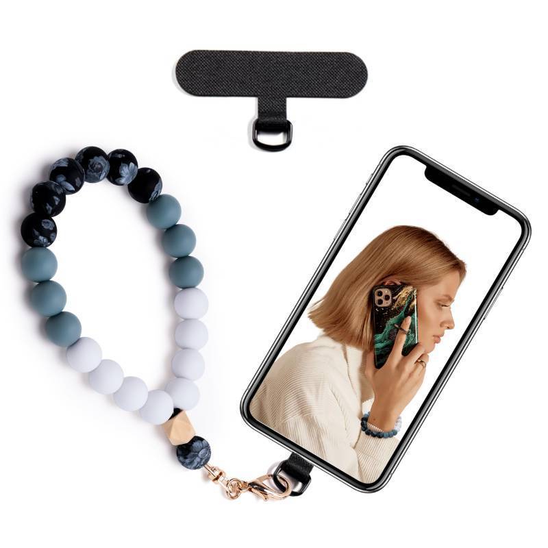 lot 4411 image: Lostars Silicone Beaded Phone Wrist Strap,phone bracelet strap with Tether Tab,Elastic Hands-Free wristlet strap (Black)