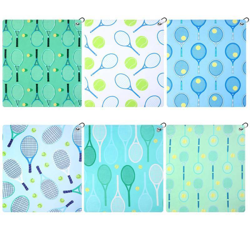lot 11543 image: VitalCozy 6 Pcs Tennis Sweat Towel Tennis Gift for Women Cooling Sports Towel with Clip 15 x 17 Inch Absorbent Fast Drying Gym Sport Accessories for Men Team Coach Sport Player Fitness (Fresh)