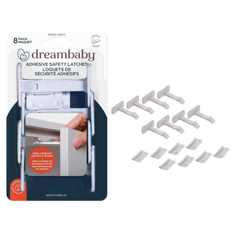 lot 4092 image: Dreambaby Adhesive Safety Latches for Drawers & Cabinets, White, 8 Count