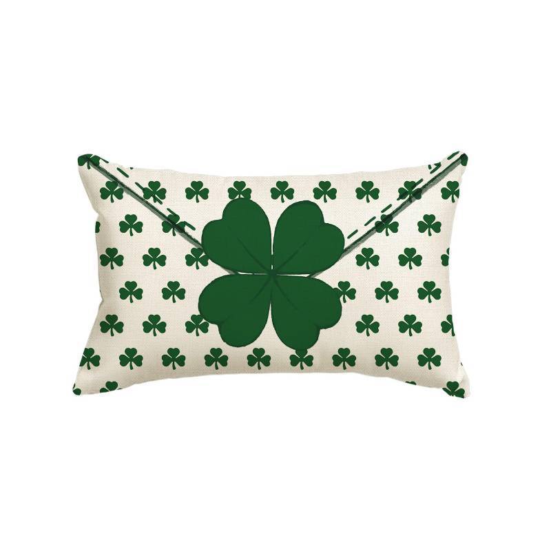 lot 6413 image: AVOIN colorlife Clover Envelope St Patricks Day White Throw Pillow Cover, 12 x 20 Inch Shamrock Cushion Case Decoration for Sofa Couch