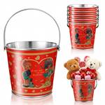 FoldTier 6 Pcs Vintage Valentines Buckets with Handle Valentines Day Small Metal Buckets Mini Pails Candy Chocolates Crayon Pencil Craft Supply Holder Gift Basket for Holiday Party Favor
