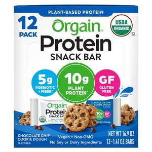 lot 4027 image: Orgain CHOCOLATE CHIP COOKIE DOUGH PLANT BASED PROTEIN BAR 12 bars