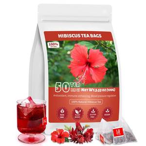 lot 4117 image: Hibiscus Tea Bags, 100% Natural Hibiscus Flowers Herbal High Blood Pressure Tea Bags, No SugarGluten, Caffeine Free-50 Count (Pack of 1)