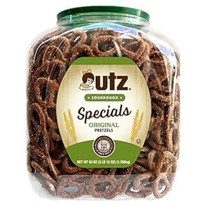 lot 4194 image: Utz Sourdough Specials Pretzels, Original, 63 oz. Barrel, Classic Pretzel Knot with Rich Sourdough Flavor, Resealable Container, Tasty Party Snack with Zero Cholesterol