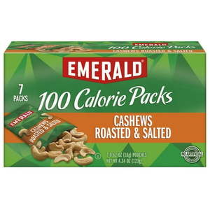lot 4257 image: Emerald 100 Calorie Snack Packs 7 Packs Roasted and Salted Cashews Halves and Pieces