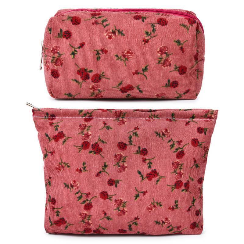 lot 172 image: SOIDRAM 2 Pieces Rose Makeup Bag Large Cosmetic Bag Capacity Canvas Mix Travel Toiletry Bag Organizer Cute Makeup Brushes Aesthetic Accessories Storage Bag for Women, Rose Mix Green Red Retail $14.99
